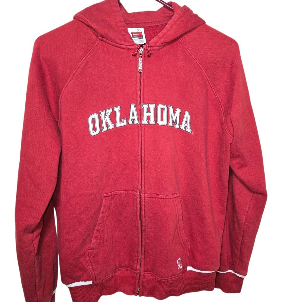 Vtg Womens Nike Oklahoma Sooners Red White Hoodie Size XL Full Zip Football